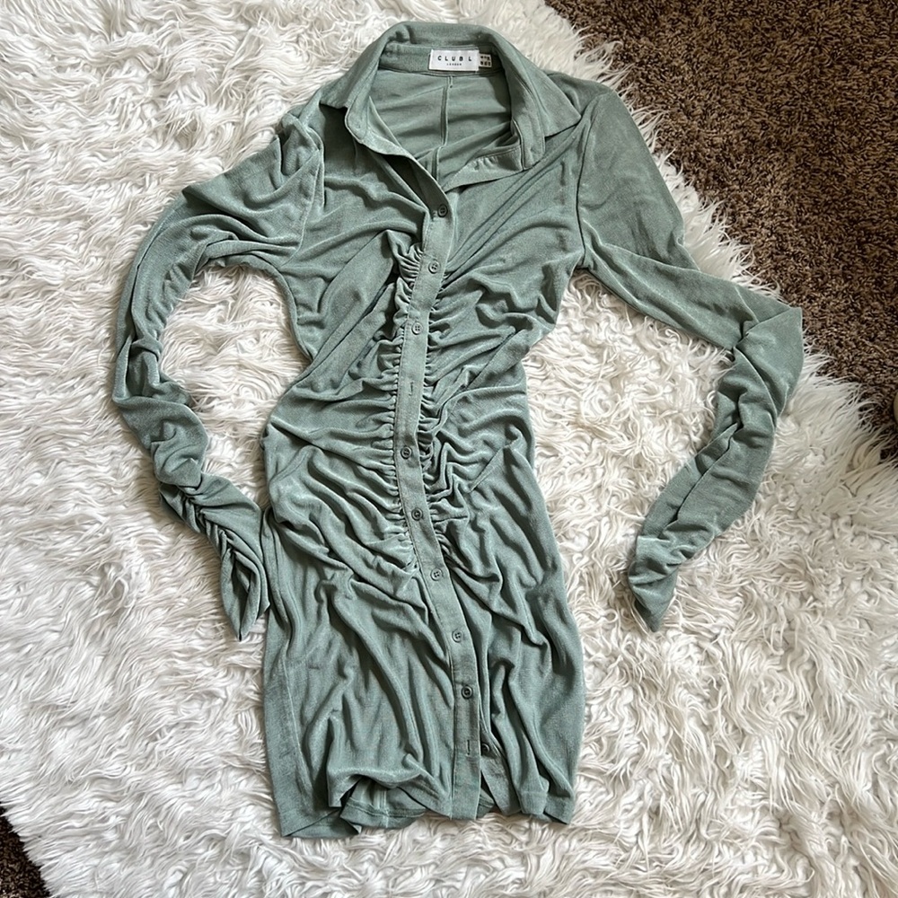 CLUB L LONDON TEAL RUCHED DRESS - Picture 2 of 4